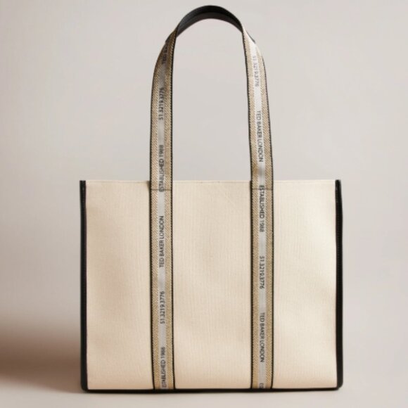 NWT Ted Baker Georjey Branded Webbing Canvas Tote ~ Ecru - Picture 1 of 10
